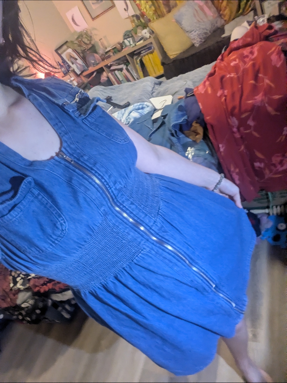 Blue Zip-Front Casual Women's Dress